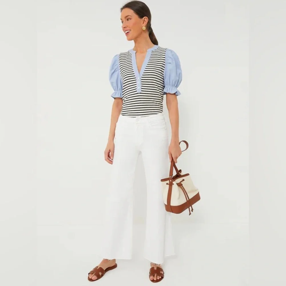 NWOT Tuckernuck POMANDER PLACE Navy Stripe Livia Puff Sleeve Top Size: Large - Picture 13 of 14